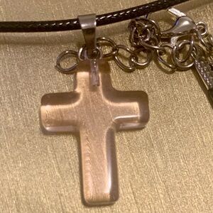 Stylish Pale Light Pink Cross Necklace